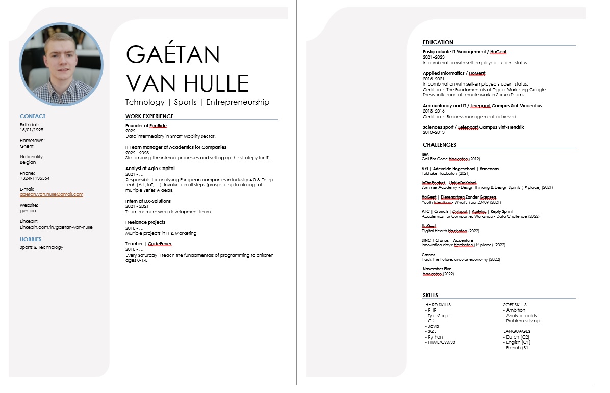 Gaétan Van Hulle's Resume on Print